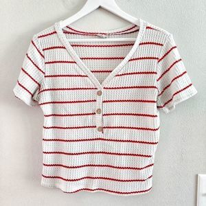 Paper Crane waffle texture stripped crop top